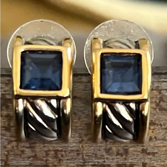 Double Toned Faux Sapphire Earrings - Picture 2 of 5